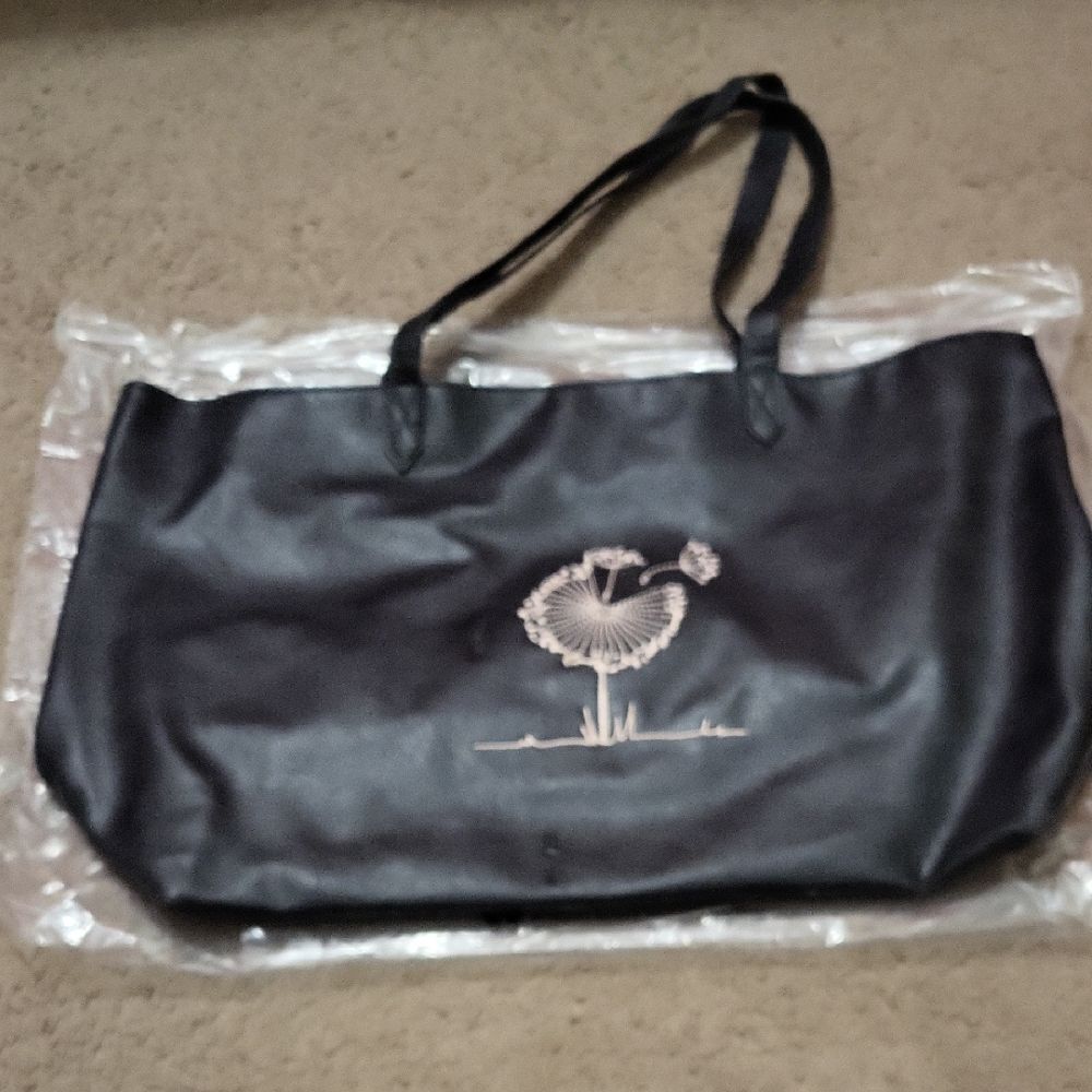 Thirty-One Black Shoulder Bag with Embroidered Ostrich